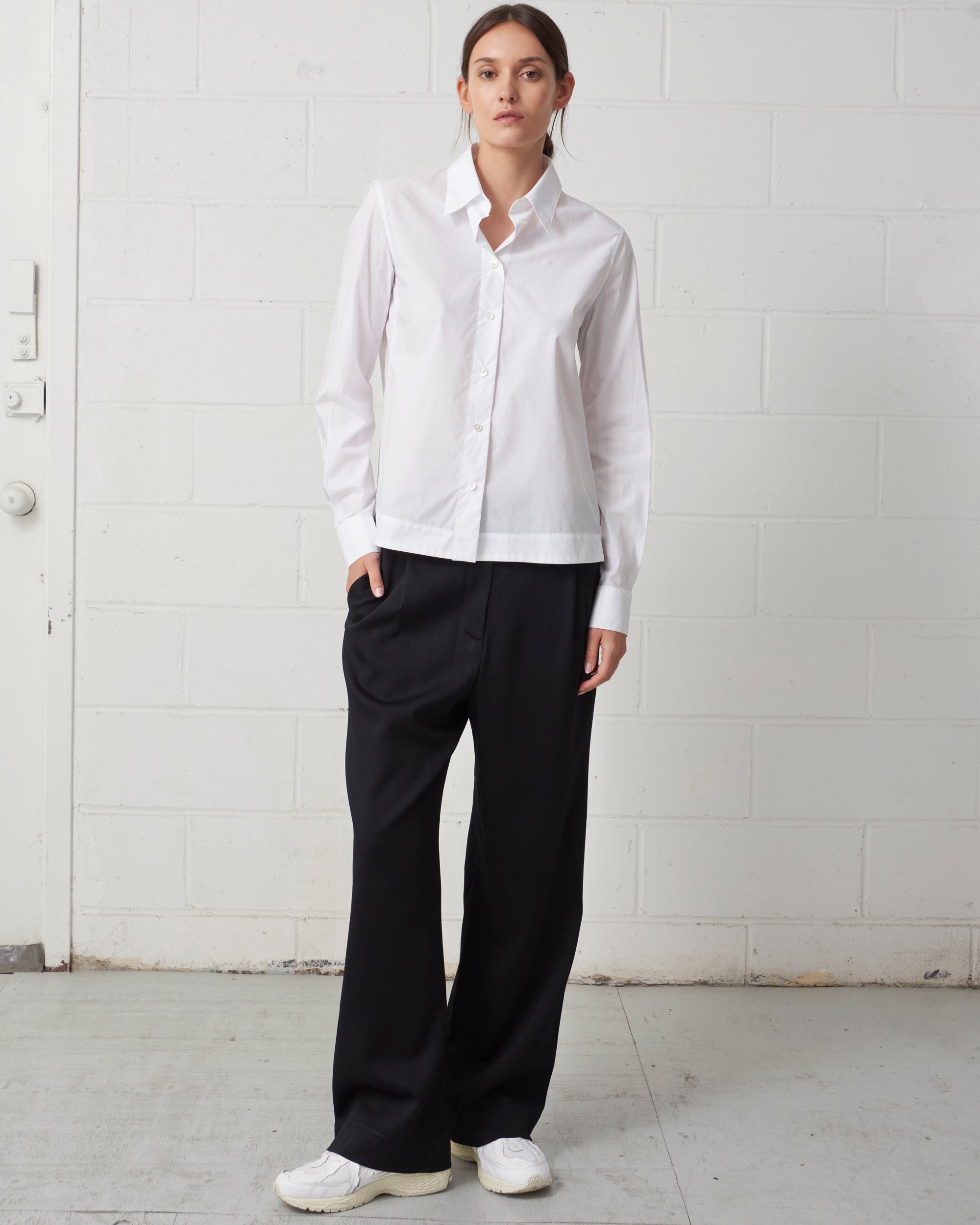 Cropped Collared Shirt Pale Blue Stripe / S Cropped Collared Shirt Pale Blue Stripe / S
